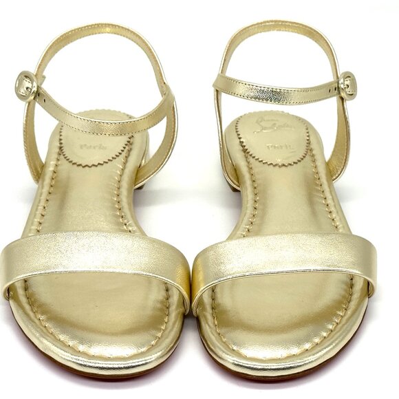 Christian Louboutin SWEET JANE SANDAL FLAT Metallic Leather Shoes Gold - Picture 6 of 16
